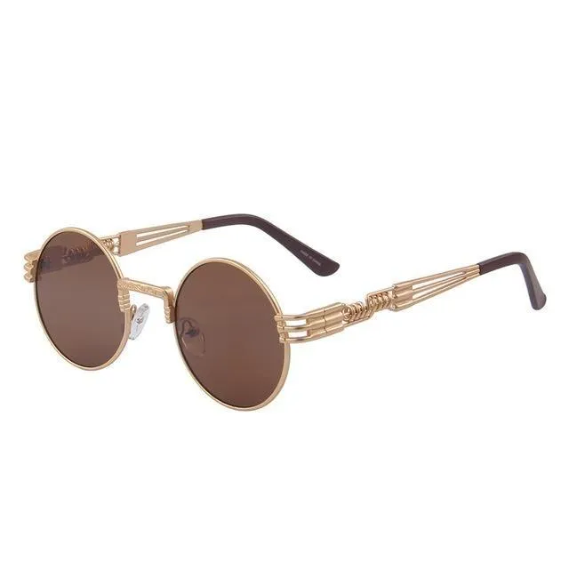 Women and Men Steampunk Retro Round Sunglasses with Metal Frame