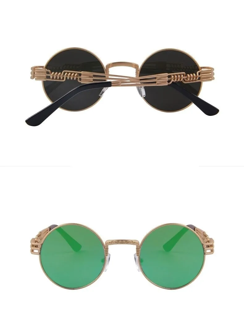 Women and Men Steampunk Retro Round Sunglasses with Metal Frame