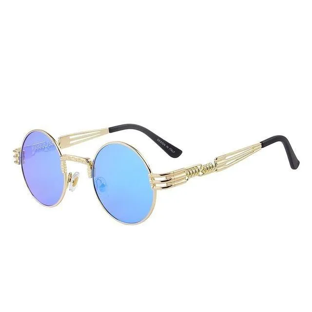 Women and Men Steampunk Retro Round Sunglasses with Metal Frame