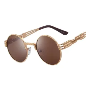 Women and Men Steampunk Retro Round Sunglasses with Metal Frame