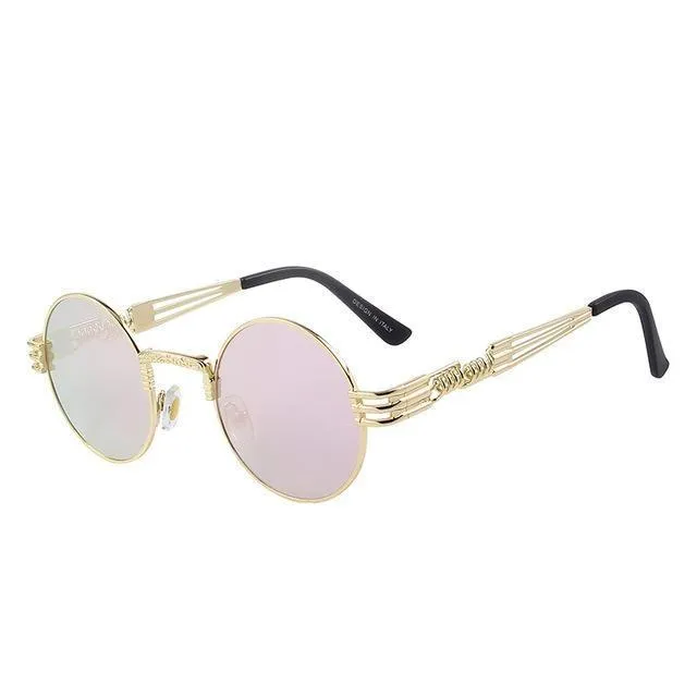 Women and Men Steampunk Retro Round Sunglasses with Metal Frame