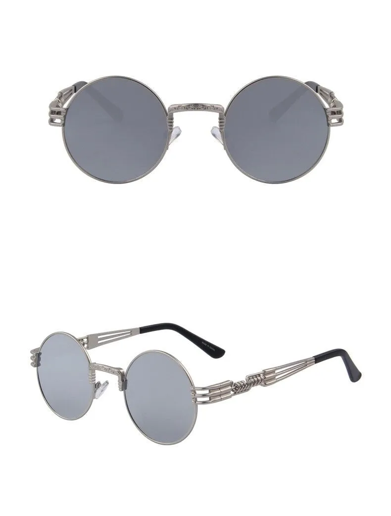 Women and Men Steampunk Retro Round Sunglasses with Metal Frame