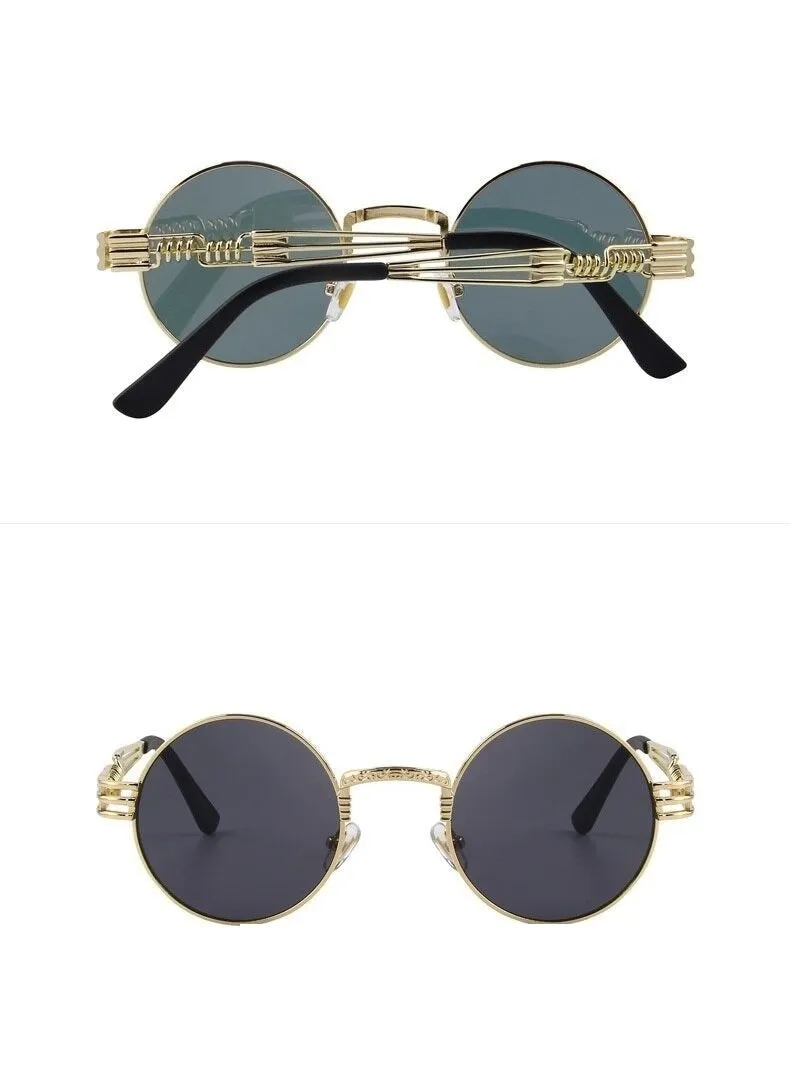 Women and Men Steampunk Retro Round Sunglasses with Metal Frame