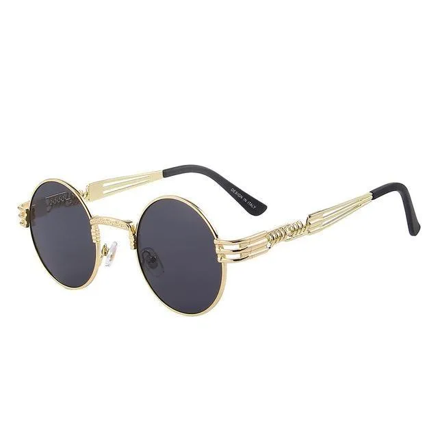 Women and Men Steampunk Retro Round Sunglasses with Metal Frame