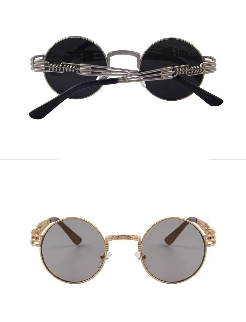 Women and Men Steampunk Retro Round Sunglasses with Metal Frame