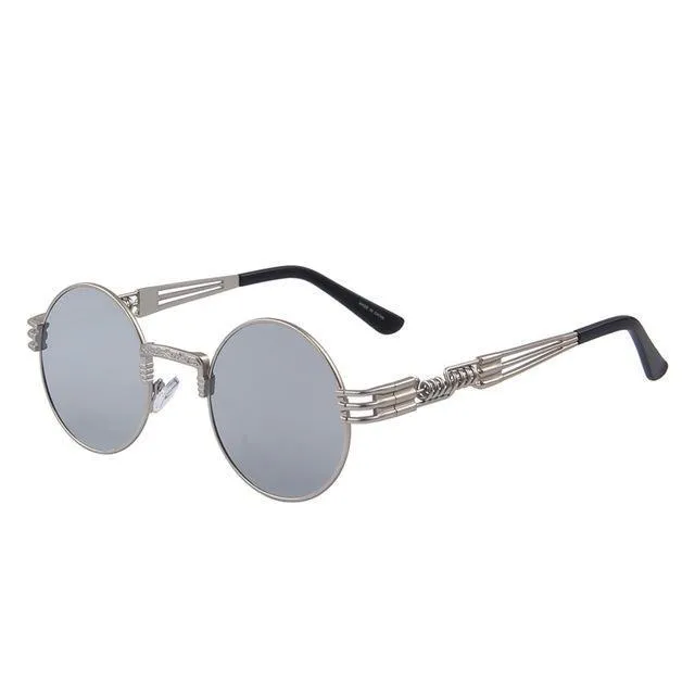 Women and Men Steampunk Retro Round Sunglasses with Metal Frame