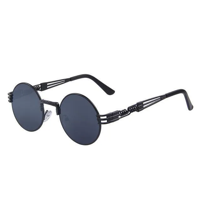 Women and Men Steampunk Retro Round Sunglasses with Metal Frame