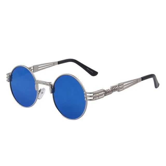 Women and Men Steampunk Retro Round Sunglasses with Metal Frame