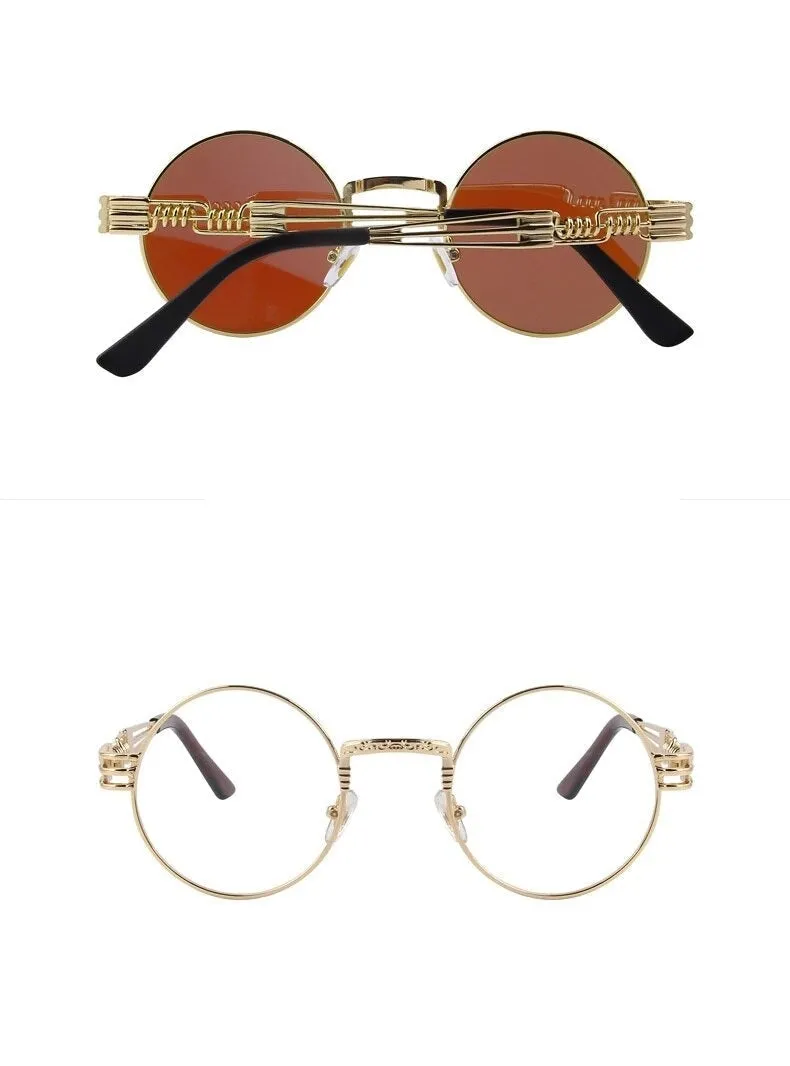 Women and Men Steampunk Retro Round Sunglasses with Metal Frame