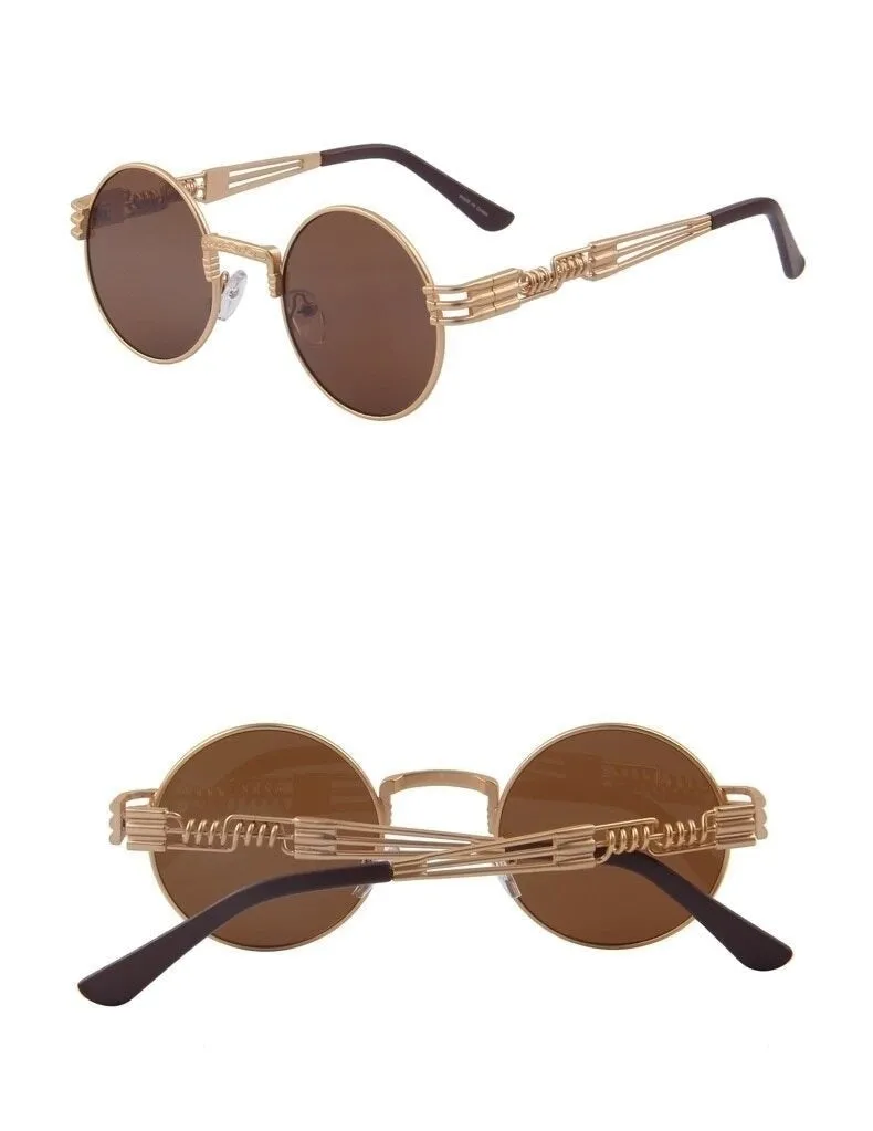 Women and Men Steampunk Retro Round Sunglasses with Metal Frame