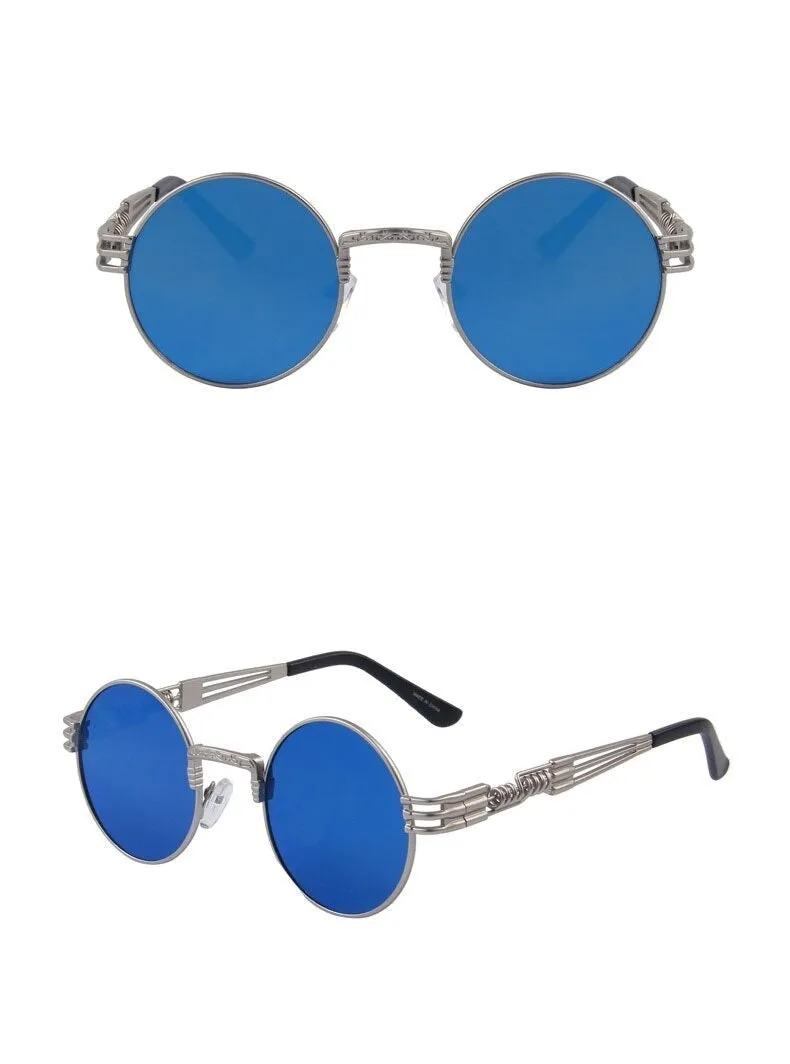 Women and Men Steampunk Retro Round Sunglasses with Metal Frame