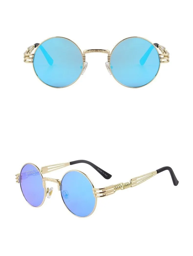 Women and Men Steampunk Retro Round Sunglasses with Metal Frame