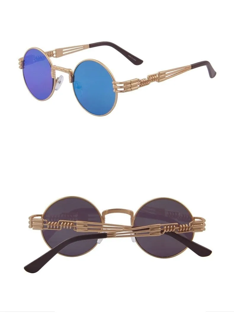 Women and Men Steampunk Retro Round Sunglasses with Metal Frame