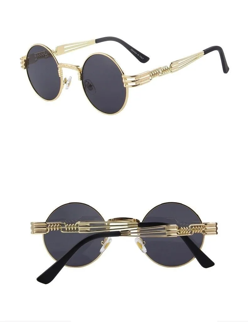 Women and Men Steampunk Retro Round Sunglasses with Metal Frame