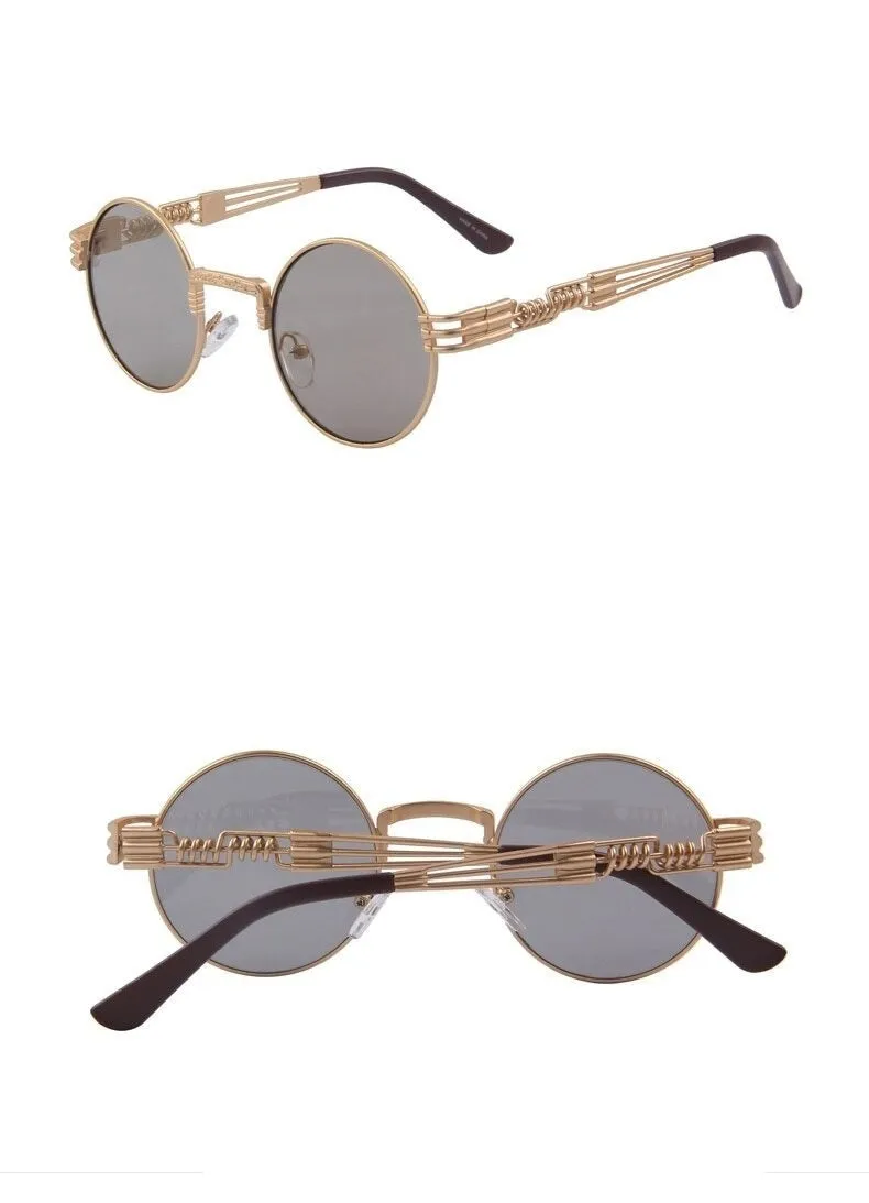 Women and Men Steampunk Retro Round Sunglasses with Metal Frame