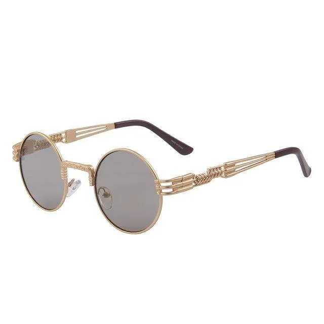 Women and Men Steampunk Retro Round Sunglasses with Metal Frame