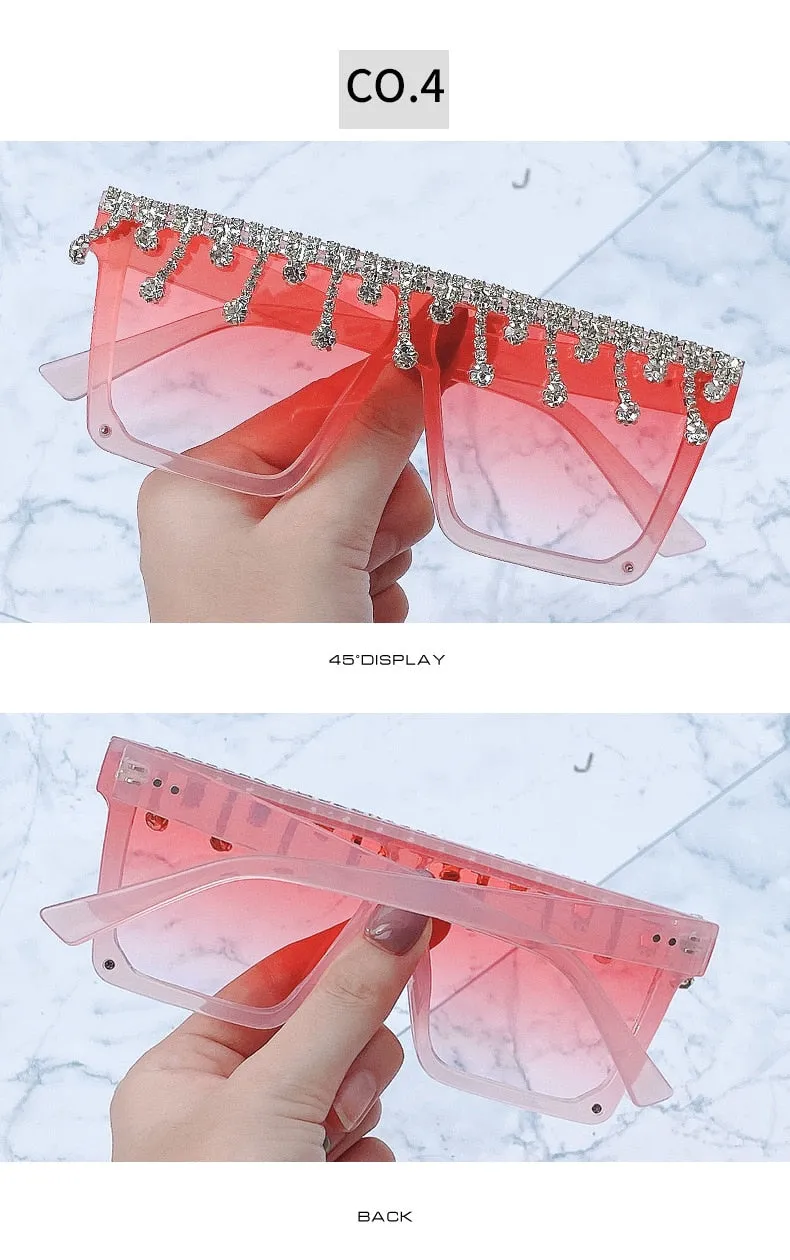 Women's Fashion Square Tassel Oversized UV400 Eyewear Sunglasses