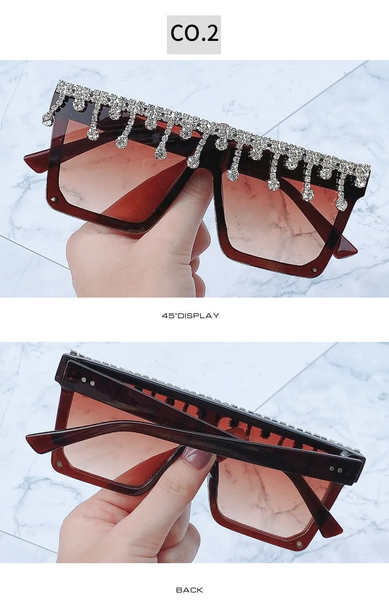 Women's Fashion Square Tassel Oversized UV400 Eyewear Sunglasses