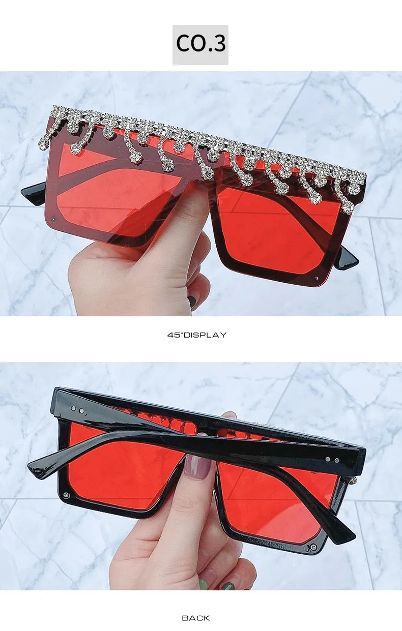 Women's Fashion Square Tassel Oversized UV400 Eyewear Sunglasses