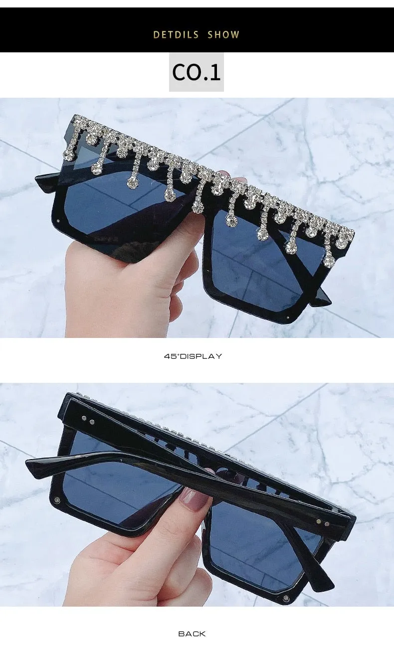 Women's Fashion Square Tassel Oversized UV400 Eyewear Sunglasses