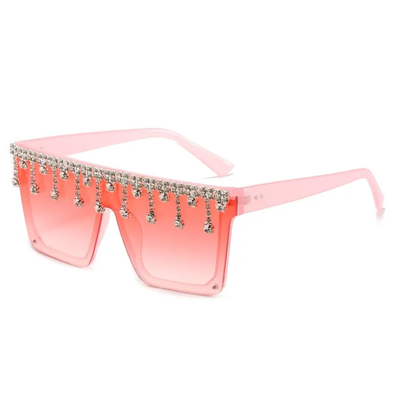 Women's Fashion Square Tassel Oversized UV400 Eyewear Sunglasses