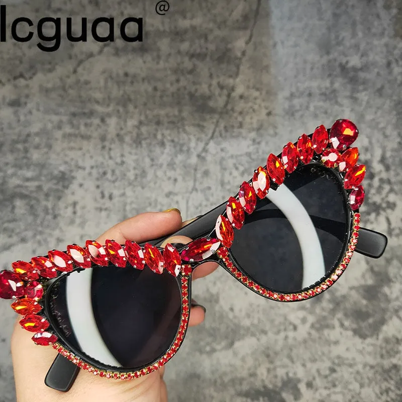 Women's Gradient Luxury Designer Crystal Cat Eyes Sunglasses