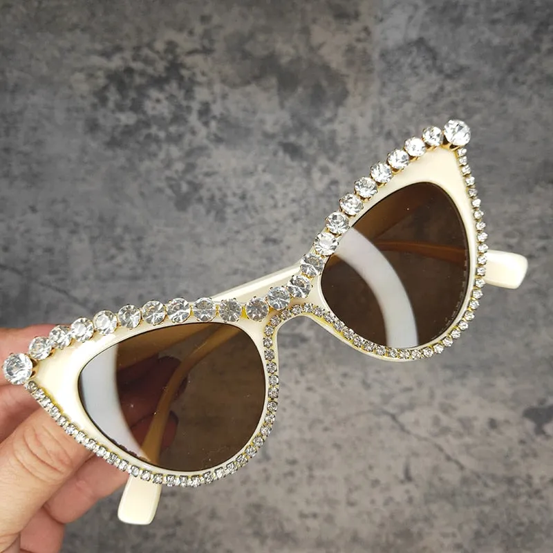 Women's Gradient Luxury Designer Crystal Cat Eyes Sunglasses