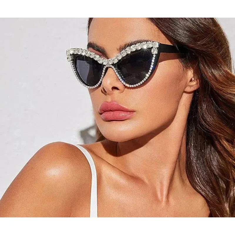 Women's Gradient Luxury Designer Crystal Cat Eyes Sunglasses