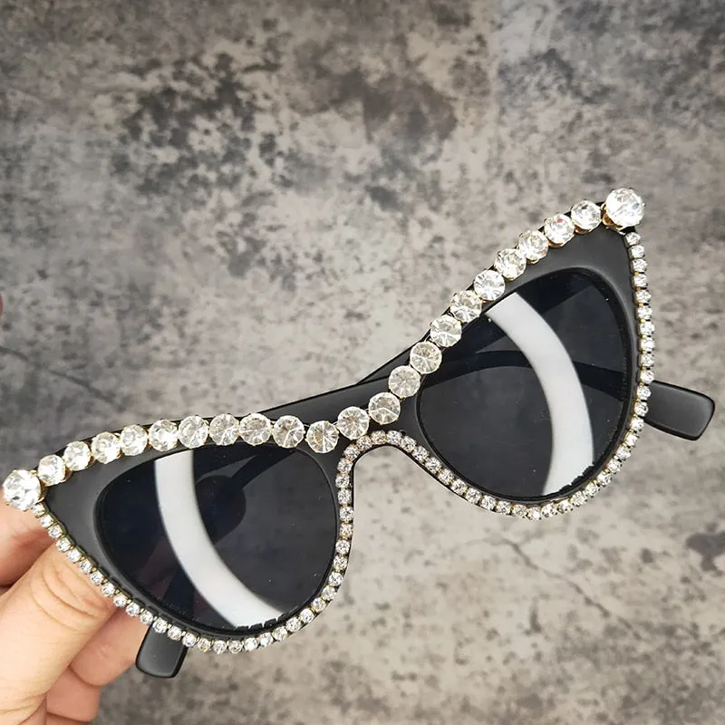 Women's Gradient Luxury Designer Crystal Cat Eyes Sunglasses