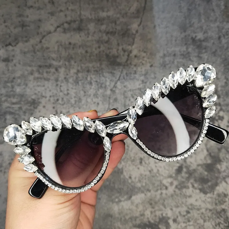 Women's Gradient Luxury Designer Crystal Cat Eyes Sunglasses