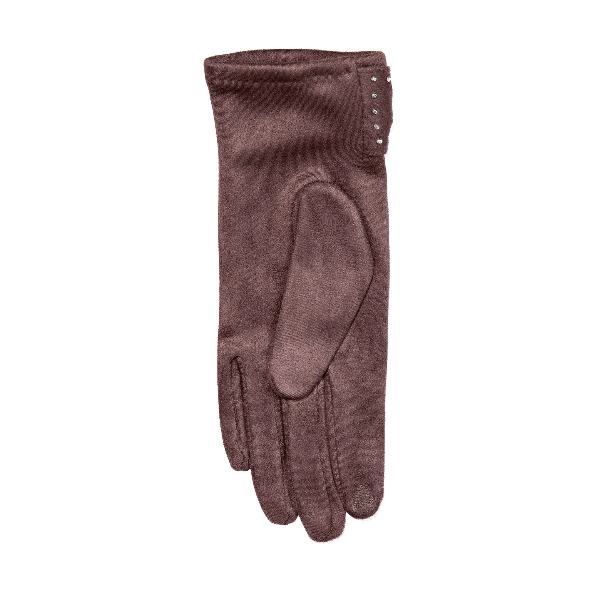 Women’s Touchscreen Velour-Lined Faux Suede Gloves with Studded Bow