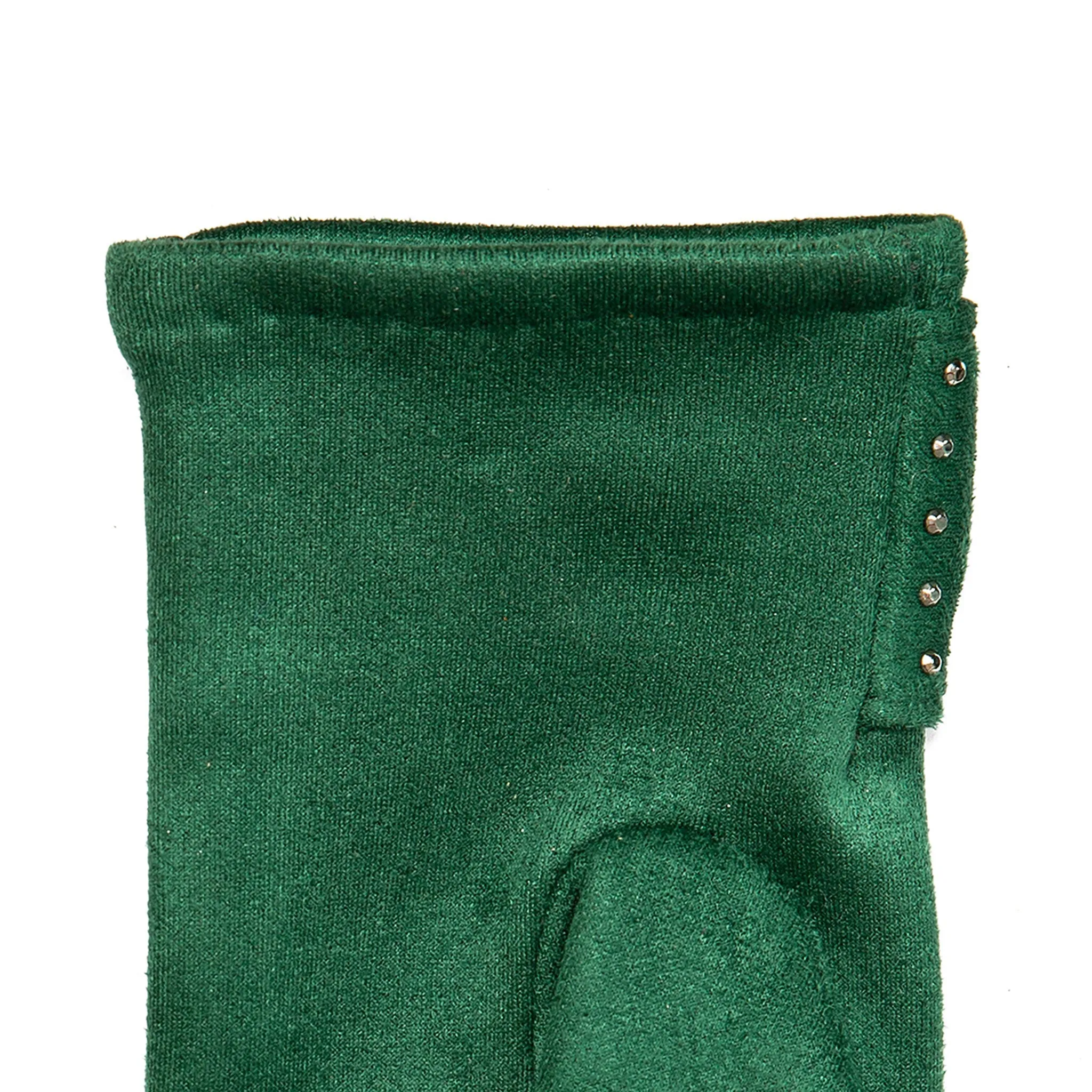 Women’s Touchscreen Velour-Lined Faux Suede Gloves with Studded Bow