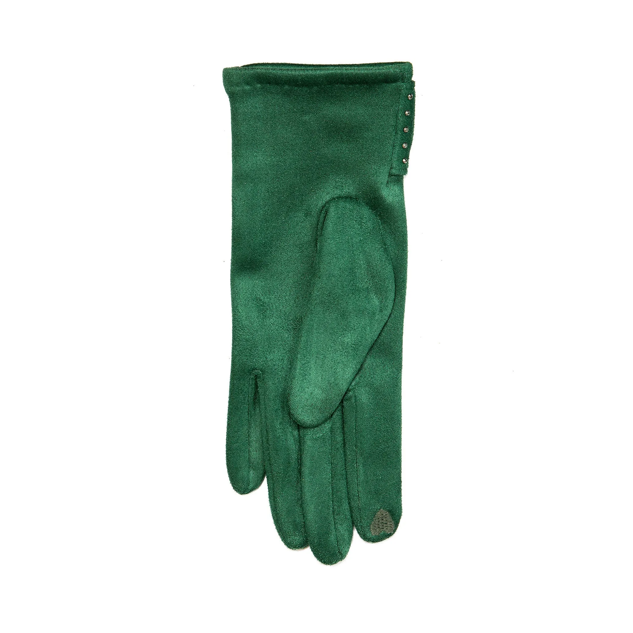 Women’s Touchscreen Velour-Lined Faux Suede Gloves with Studded Bow