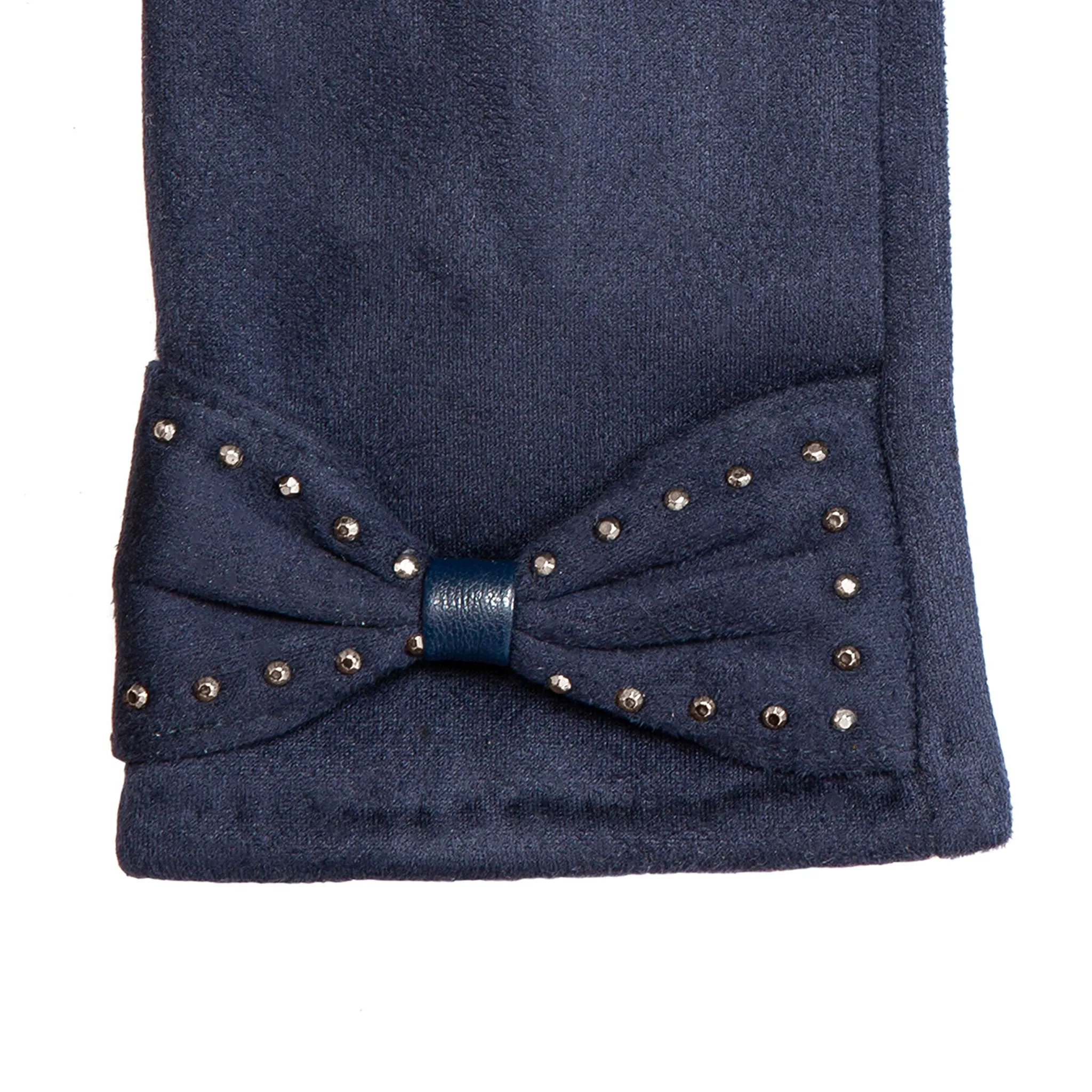 Women’s Touchscreen Velour-Lined Faux Suede Gloves with Studded Bow