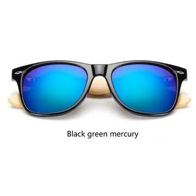 Wooden Frame Retro Bamboo Sunglasses for Women with Mirror Lens