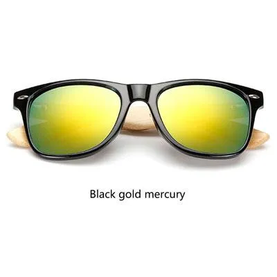 Wooden Frame Retro Bamboo Sunglasses for Women with Mirror Lens