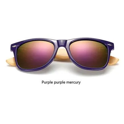 Wooden Frame Retro Bamboo Sunglasses for Women with Mirror Lens