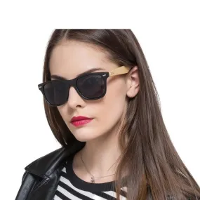 Wooden Frame Retro Bamboo Sunglasses for Women with Mirror Lens