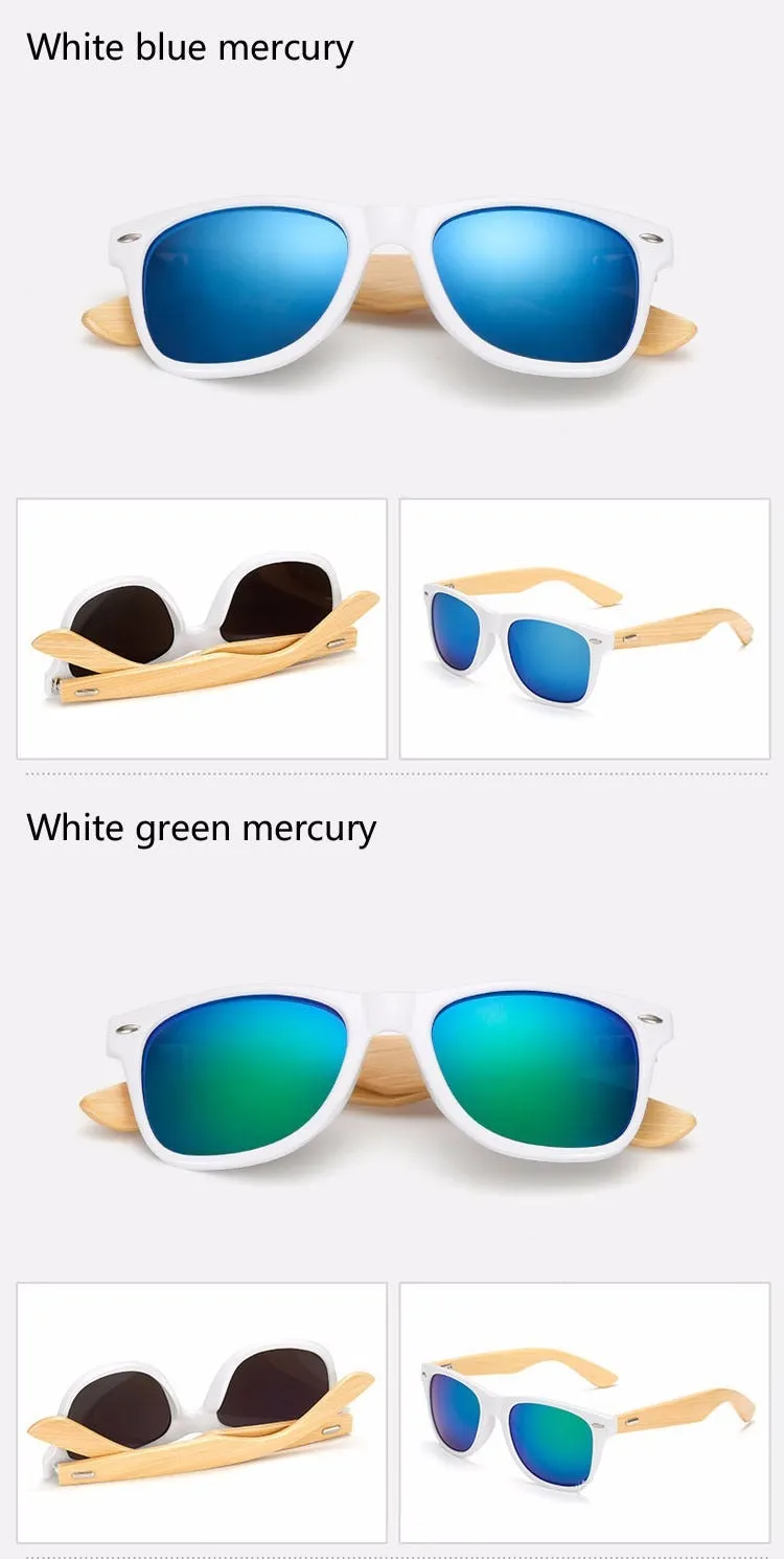 Wooden Frame Retro Bamboo Sunglasses for Women with Mirror Lens