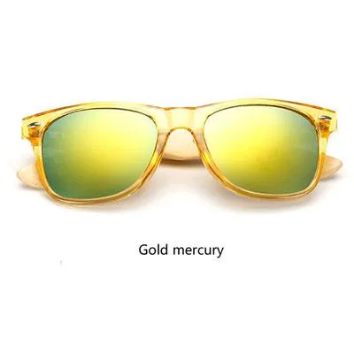 Wooden Frame Retro Bamboo Sunglasses for Women with Mirror Lens