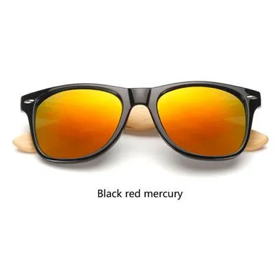 Wooden Frame Retro Bamboo Sunglasses for Women with Mirror Lens