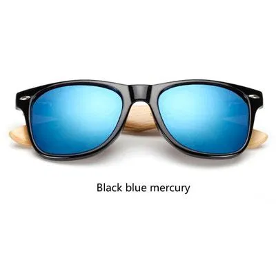 Wooden Frame Retro Bamboo Sunglasses for Women with Mirror Lens