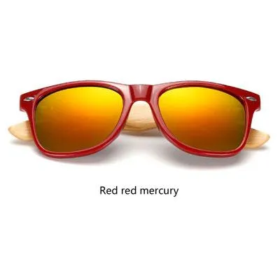 Wooden Frame Retro Bamboo Sunglasses for Women with Mirror Lens