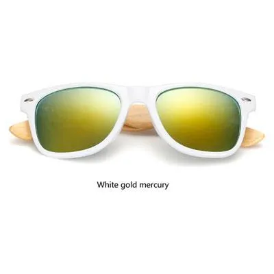 Wooden Frame Retro Bamboo Sunglasses for Women with Mirror Lens